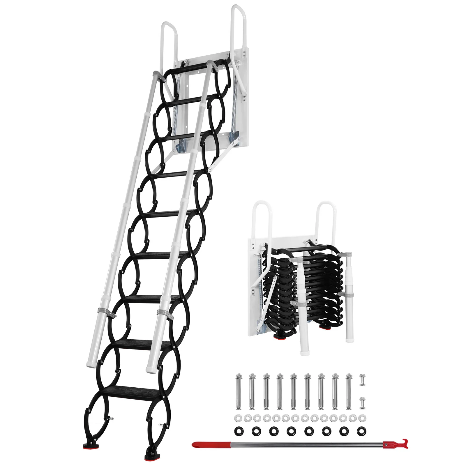 Metal Telescoping Step Ladder with 2 Handrails and Pull-Down System Load Capacity 660Lbs for Indoor Garage Basement Storehouse
Metal Telescoping Step Ladder with 2 Handrails and Pull-Down System Load Capacity 660Lbs for Indoor Garage Basement Storehouse