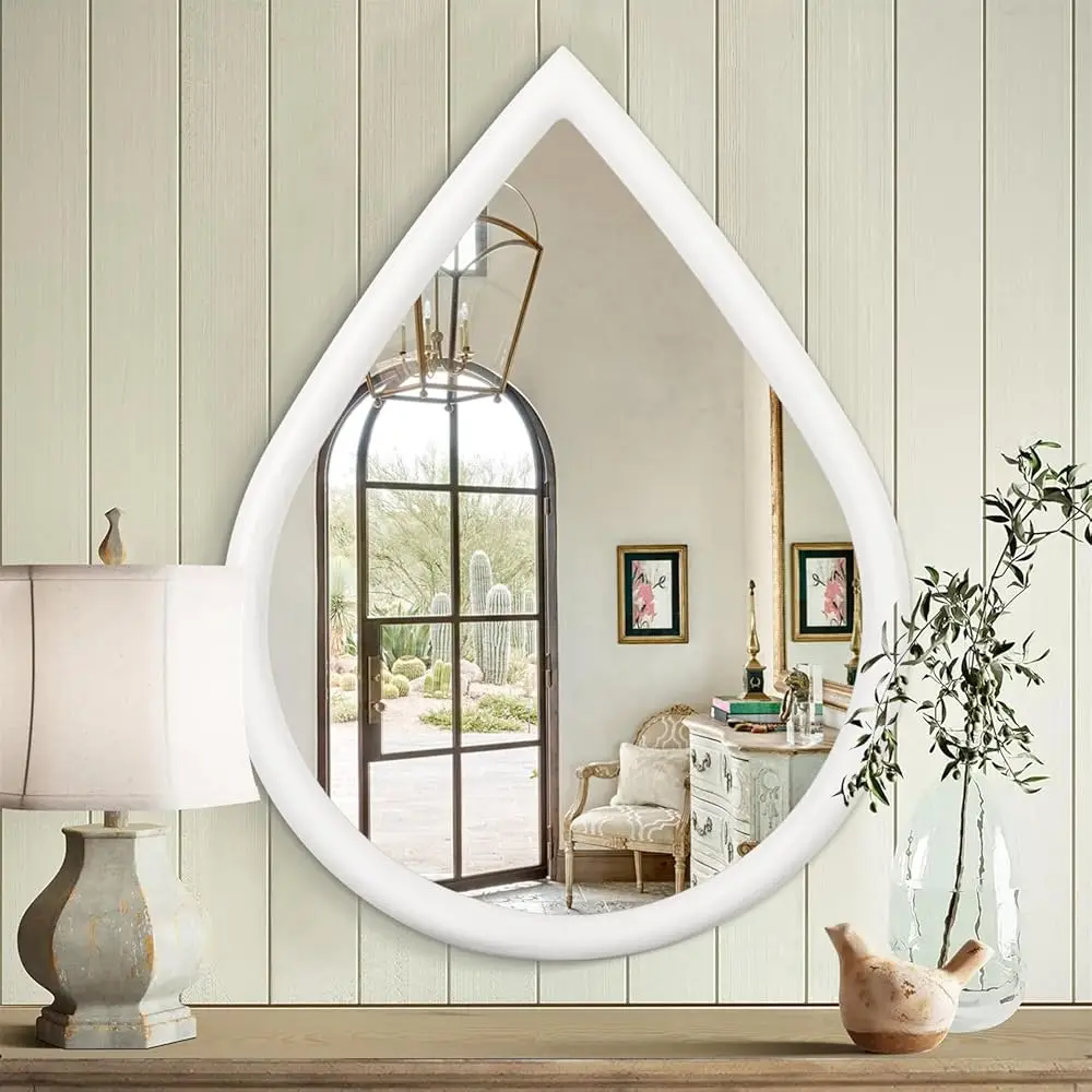 White Vintage Mirror Teardrop Wall Hanging Mirror Wood Frame 26 X 18 Inch Wall Mirrors Decorative for Entryway Living Room Ba
White Vintage Mirror Teardrop Wall Hanging Mirror Wood Frame 26 X 18 Inch Wall Mirrors Decorative for Entryway Living Room Ba