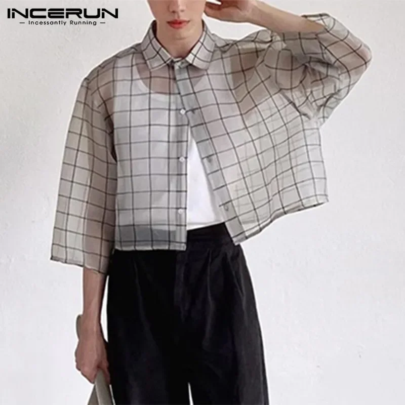 INCERUN Men Shirt Plaid Mesh Transparent 2026 Lapel 3/4 Sleeve Sexy Casual Men Clothing Streetwear Loose Button Fashion Camisas
INCERUN Men Shirt Plaid Mesh Transparent 2026 Lapel 3/4 Sleeve Sexy Casual Men Clothing Streetwear Loose Button Fashion Camisas