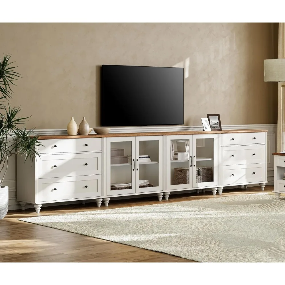 TV stand, 4-in-1 entertainment center with storage cabinets, 4 glass doors, media console with 6 drawers
TV stand, 4-in-1 entertainment center with storage cabinets, 4 glass doors, media console with 6 drawers