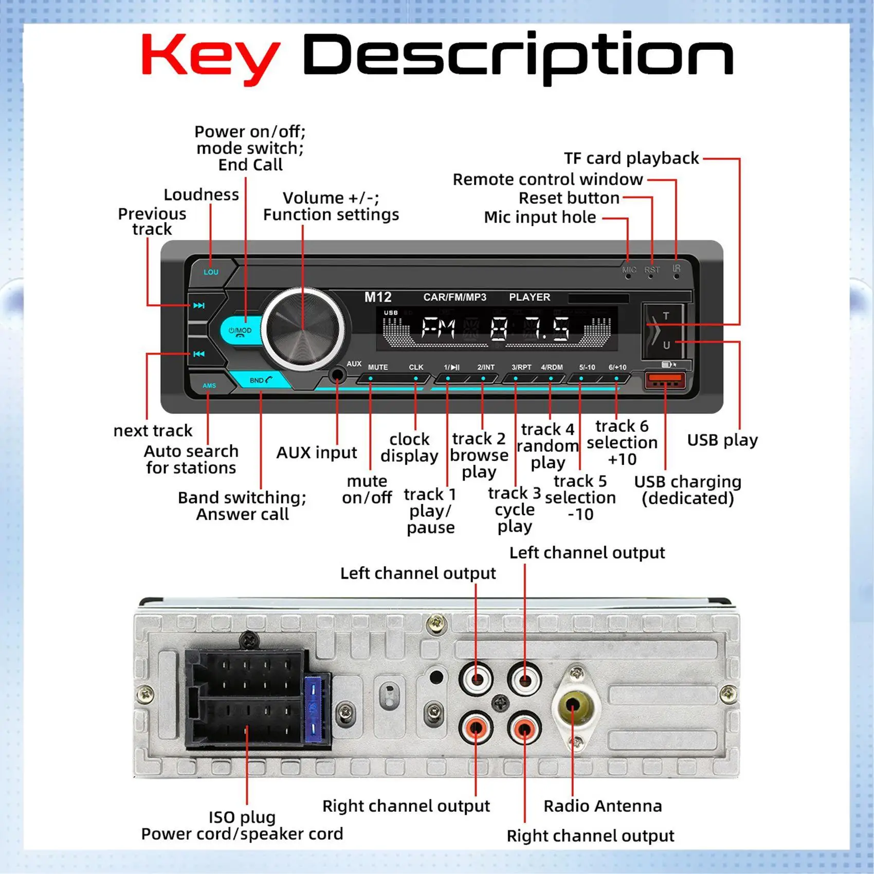 A51K-1Din Car Radio Stereo FM Aux Input Receiver SD TF USB 12V In-Dash 60Wx4 MP3 Autoradio Multimedia Player Stereo Player
A51K-1Din Car Radio Stereo FM Aux Input Receiver SD TF USB 12V In-Dash 60Wx4 MP3 Autoradio Multimedia Player Stereo Player