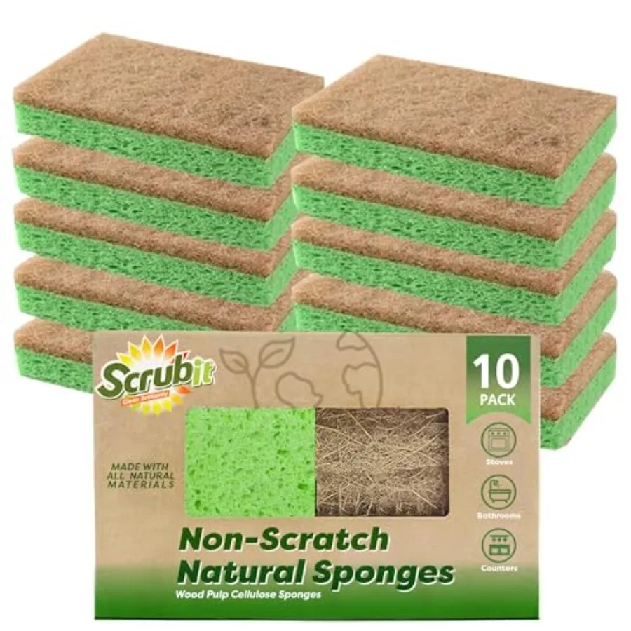 Natural Sponges - 10 Pack Biodegradable Compostable Cellulose and Coconut Natural Sponges for Dishes, Eco Friendly Non Toxic Ki
Natural Sponges - 10 Pack Biodegradable Compostable Cellulose and Coconut Natural Sponges for Dishes, Eco Friendly Non Toxic Ki