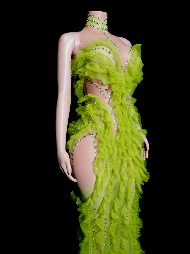 Women's Event Costume Sexy Green Crystal Long Dress Show Girl Stage Performance Outfit Look Drag Birthday Festival Singer Wear
Women's Event Costume Sexy Green Crystal Long Dress Show Girl Stage Performance Outfit Look Drag Birthday Festival Singer Wear