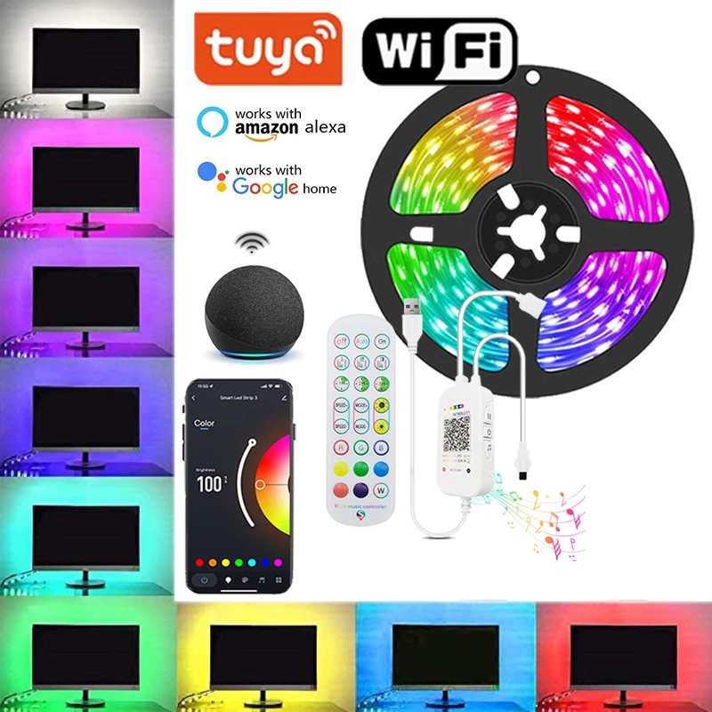 USB TUYA WIFI RGB Led Strip Lights For Tv Backlight Dimmable RGB Led Tape Smart Remote Control 5V RGB LED Lights Strips 5050
USB TUYA WIFI RGB Led Strip Lights For Tv Backlight Dimmable RGB Led Tape Smart Remote Control 5V RGB LED Lights Strips 5050
