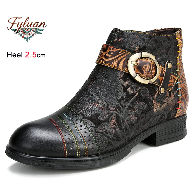 Autumn Winter Ethnic Embossed Rivets Genuine Leather Women's Ankle Boots Zipper Belt Buckle Thick Heels Ladies Pumps Flats Shoes
Autumn Winter Ethnic Embossed Rivets Genuine Leather Women's Ankle Boots Zipper Belt Buckle Thick Heels Ladies Pumps Flats Shoes