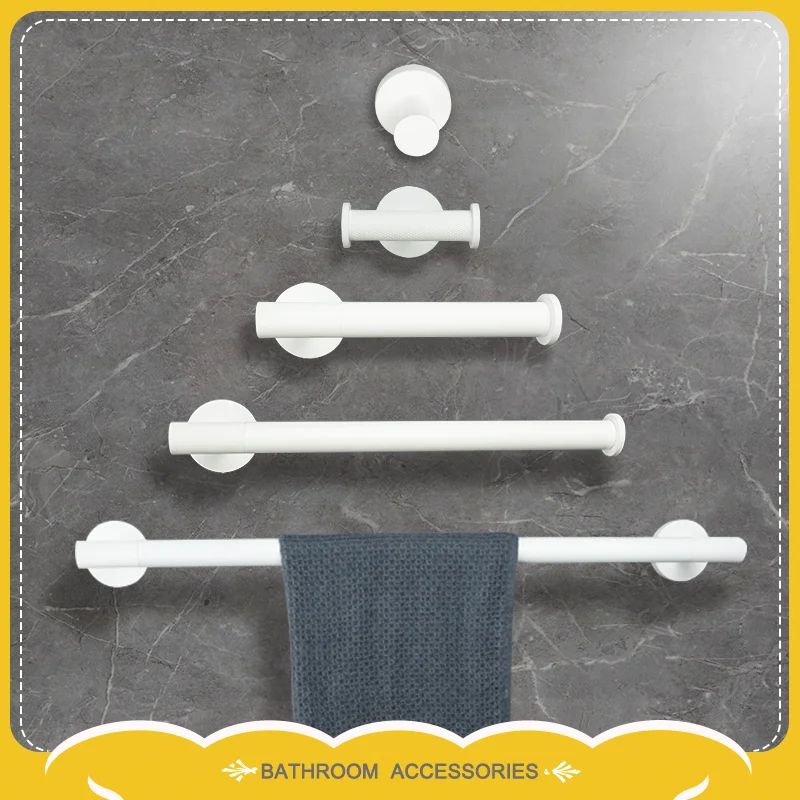 High Quality Wall-Mounted Bathroom Hardware Set Coat Hooks Towel Ring Rack Bar Paper Holder 304 Stainless Steel White
High Quality Wall-Mounted Bathroom Hardware Set Coat Hooks Towel Ring Rack Bar Paper Holder 304 Stainless Steel White