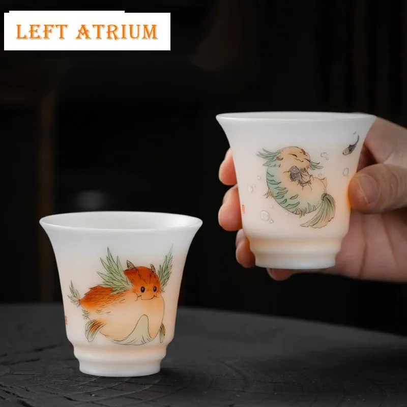 110ml Handmade Ice Jade Porcelain Teacup Hand Painted Fish Female Master Cup Thin Body Smelling Fragrance Cup Scholar's Teaware
110ml Handmade Ice Jade Porcelain Teacup Hand Painted Fish Female Master Cup Thin Body Smelling Fragrance Cup Scholar's Teaware