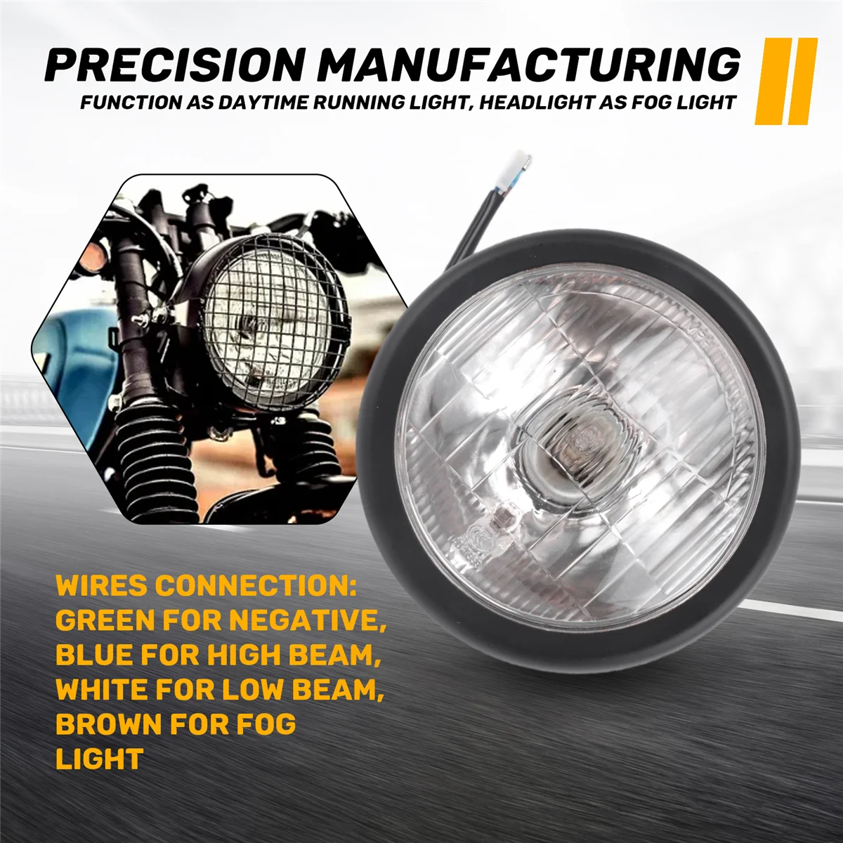 T48C_Retro Vintage Motorcycle Universal Side Mount 35W 6.5 Inch Transparent Headlight Cafe Racer with Grille + Bracket Kit
T48C_Retro Vintage Motorcycle Universal Side Mount 35W 6.5 Inch Transparent Headlight Cafe Racer with Grille + Bracket Kit