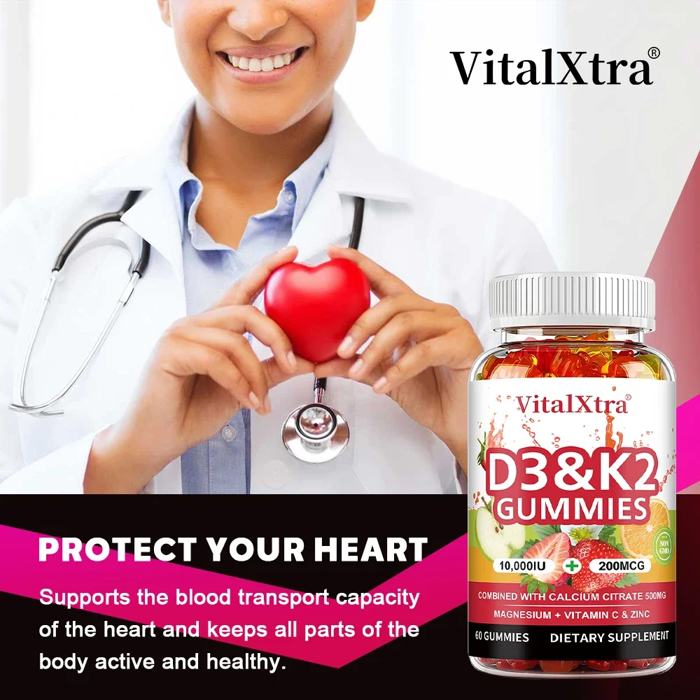 Natural Vitamin D3 K2 Gummies, Supports Healthy Bone, Joint, Teeth and Skin, Immune Health Supplement, GMO Free, Gluten Free
Natural Vitamin D3 K2 Gummies, Supports Healthy Bone, Joint, Teeth and Skin, Immune Health Supplement, GMO Free, Gluten Free