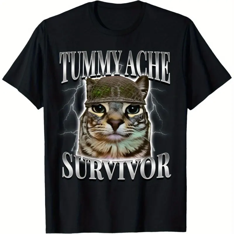 Мужская черная футболка с круглым вырезом, футболка Tummy Ache Survivor Cat WHX, 180 г 
Мужская черная футболка с круглым вырезом, футболка Tummy Ache Survivor Cat WHX, 180 г