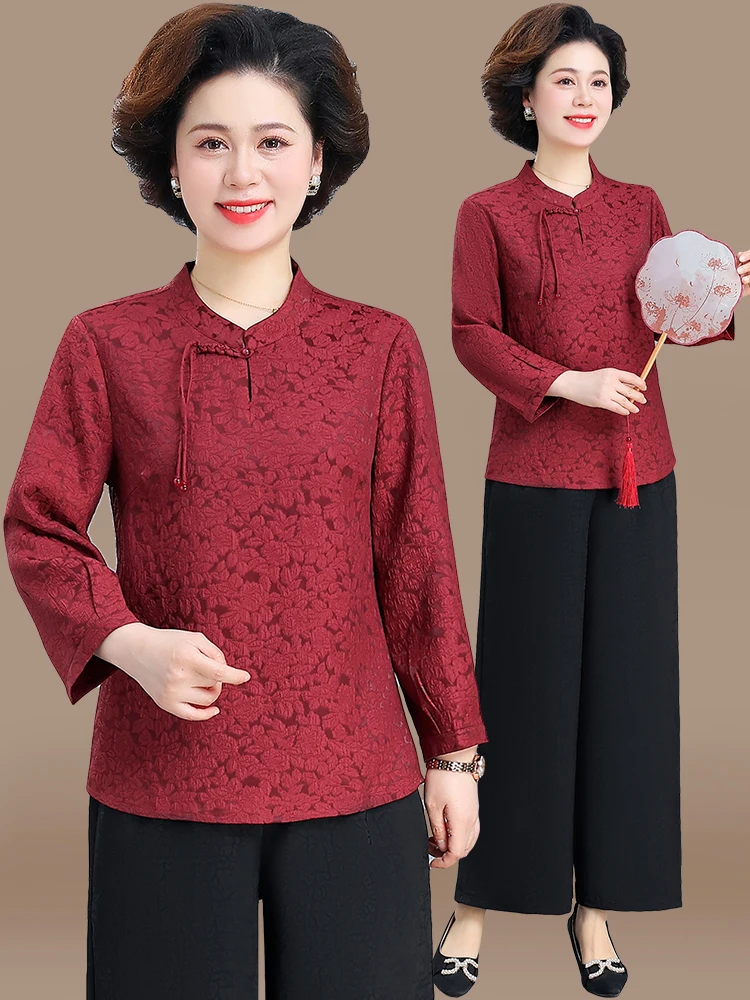 Fashionable Red Chinese Style Shirt Set Women's Autumn Wear for Middle-Aged And Elderly Ladies Elegant Mommy Clothes Wedding ...
Fashionable Red Chinese Style Shirt Set Women's Autumn Wear for Middle-Aged And Elderly Ladies Elegant Mommy Clothes Wedding ...