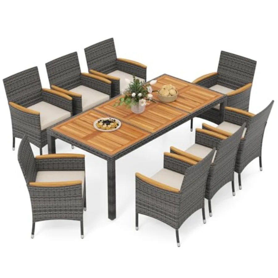 9 Pieces Patio Dining Set for 8, Outdoor Acacia Wood Table and Rattan Chairs with 2" Umbrella Hole, Cushions, Wicker Outdoor Di
9 Pieces Patio Dining Set for 8, Outdoor Acacia Wood Table and Rattan Chairs with 2" Umbrella Hole, Cushions, Wicker Outdoor Di
