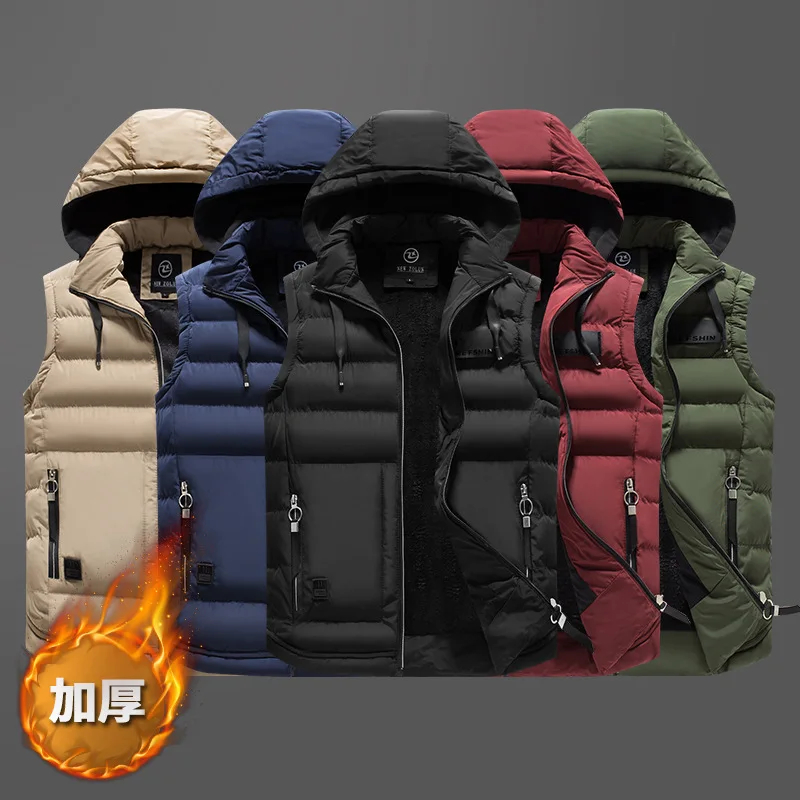 Autumn and Winter Thick Cotton Vest Outwear Men's Casual Hooded Jacket Sleeveless Plus Velvet Cotton Padded Waistcoat Tops Male
Autumn and Winter Thick Cotton Vest Outwear Men's Casual Hooded Jacket Sleeveless Plus Velvet Cotton Padded Waistcoat Tops Male