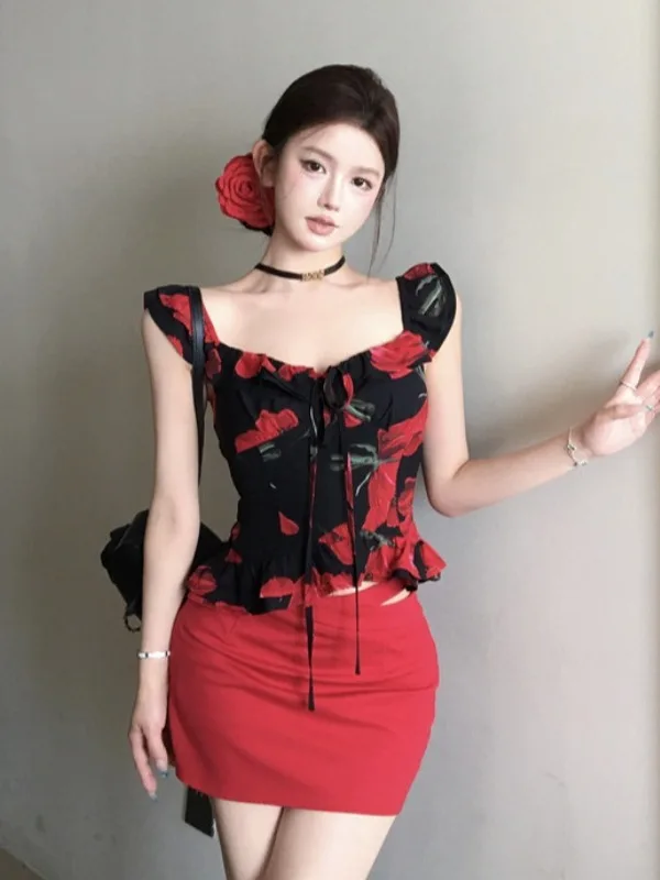 Spicy Rose Print Crop Top And High Waist Skirt Set Women's Summer Fashion Slimming Pure Desire Two-Piece Ensemble Short Sleeve
Spicy Rose Print Crop Top And High Waist Skirt Set Women's Summer Fashion Slimming Pure Desire Two-Piece Ensemble Short Sleeve
