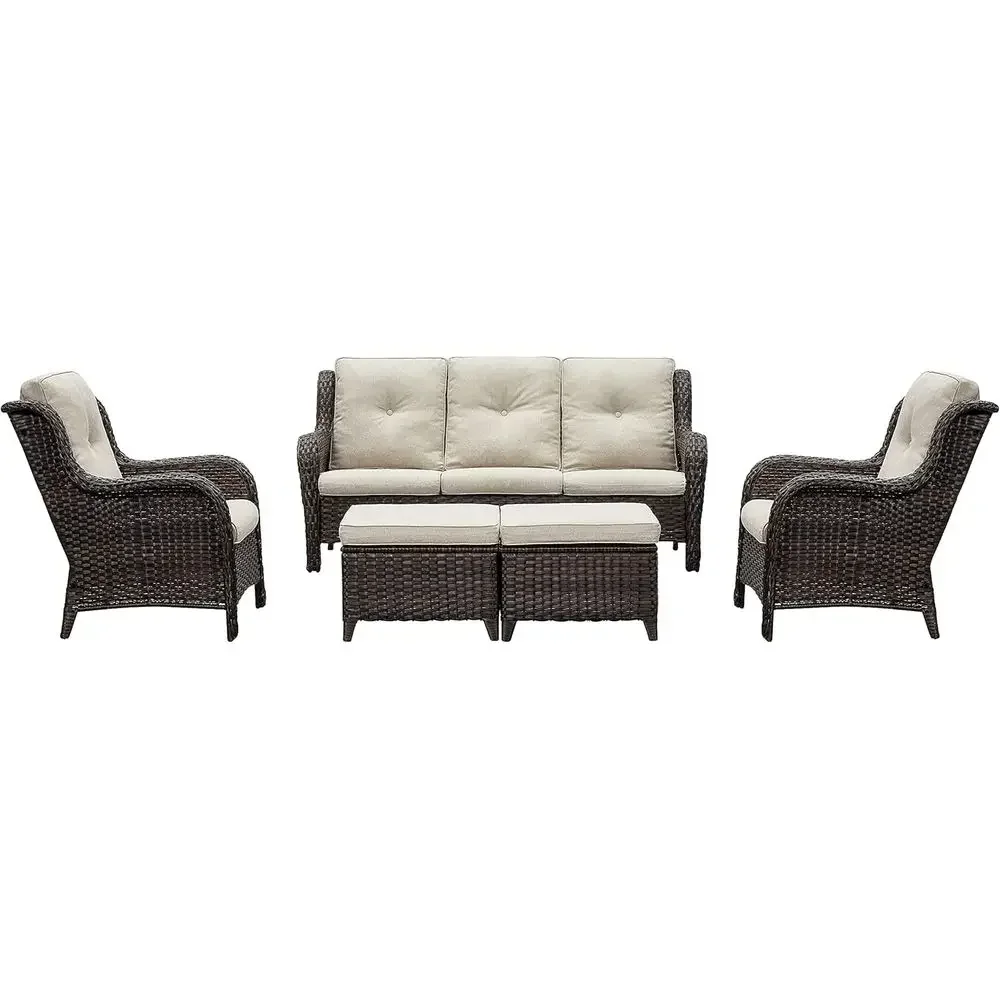 5-Piece Brown/Beige Patio Rattan Wicker Sectional Sofa Set with 3-Seat Couch, 2 Chairs, 2 Ottomans
5-Piece Brown/Beige Patio Rattan Wicker Sectional Sofa Set with 3-Seat Couch, 2 Chairs, 2 Ottomans