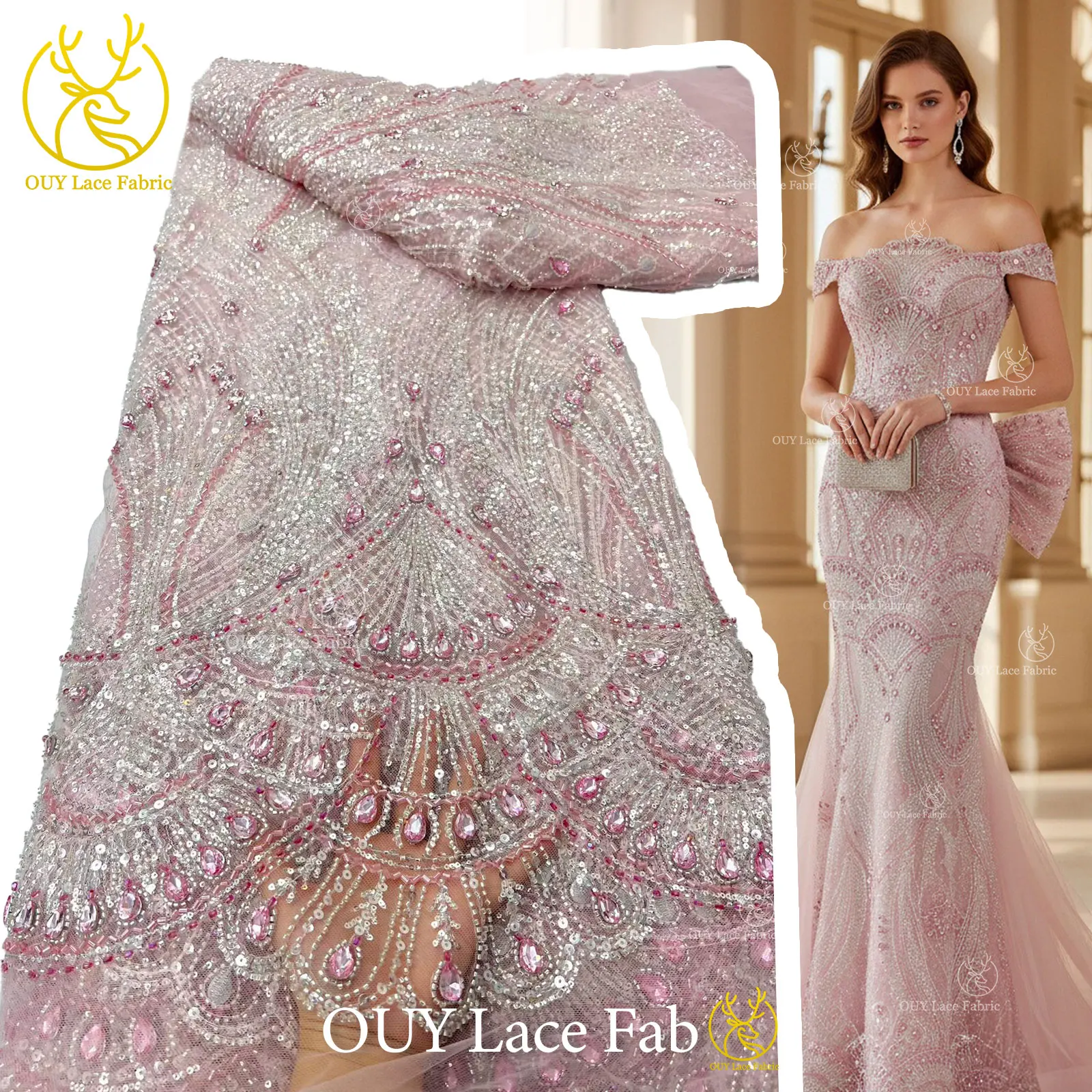 New Design Elegant French Nigerian Diamond Beaded Lace Pink African Sequins Mesh Lace Fabric For Bridal Wedding Dress Sewing
New Design Elegant French Nigerian Diamond Beaded Lace Pink African Sequins Mesh Lace Fabric For Bridal Wedding Dress Sewing