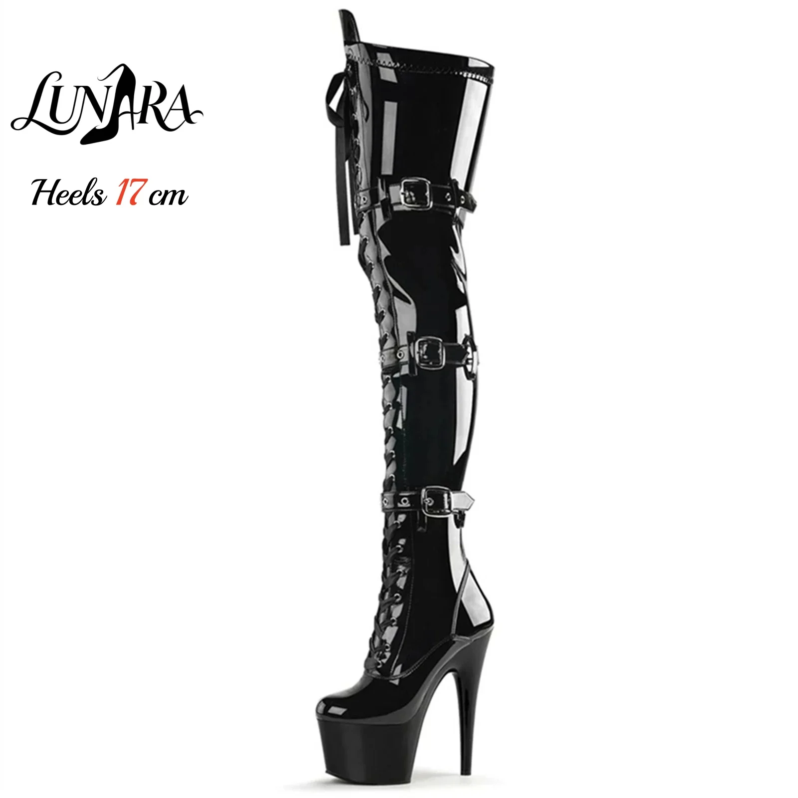 17cm/7Inch Black Patent Platform High Heel Thigh High Boots Lace-Up Buckle Zipper Non-slip Gothic Performance Pole Dance Ladies
17cm/7Inch Black Patent Platform High Heel Thigh High Boots Lace-Up Buckle Zipper Non-slip Gothic Performance Pole Dance Ladies
