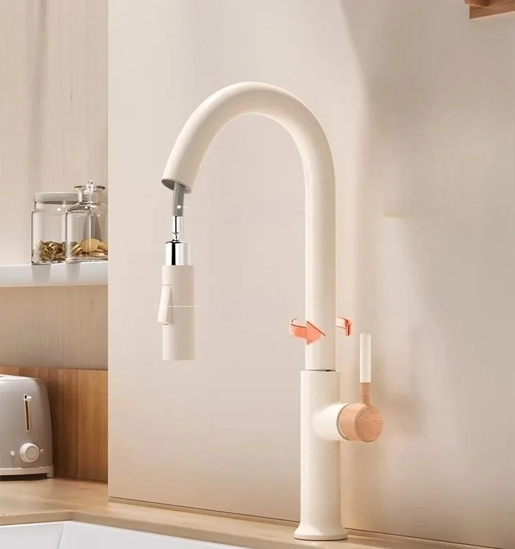 Wooden cream pull-out hot and cold all copper faucet, kitchen retractable rotating vegetable washing sink faucet
Wooden cream pull-out hot and cold all copper faucet, kitchen retractable rotating vegetable washing sink faucet