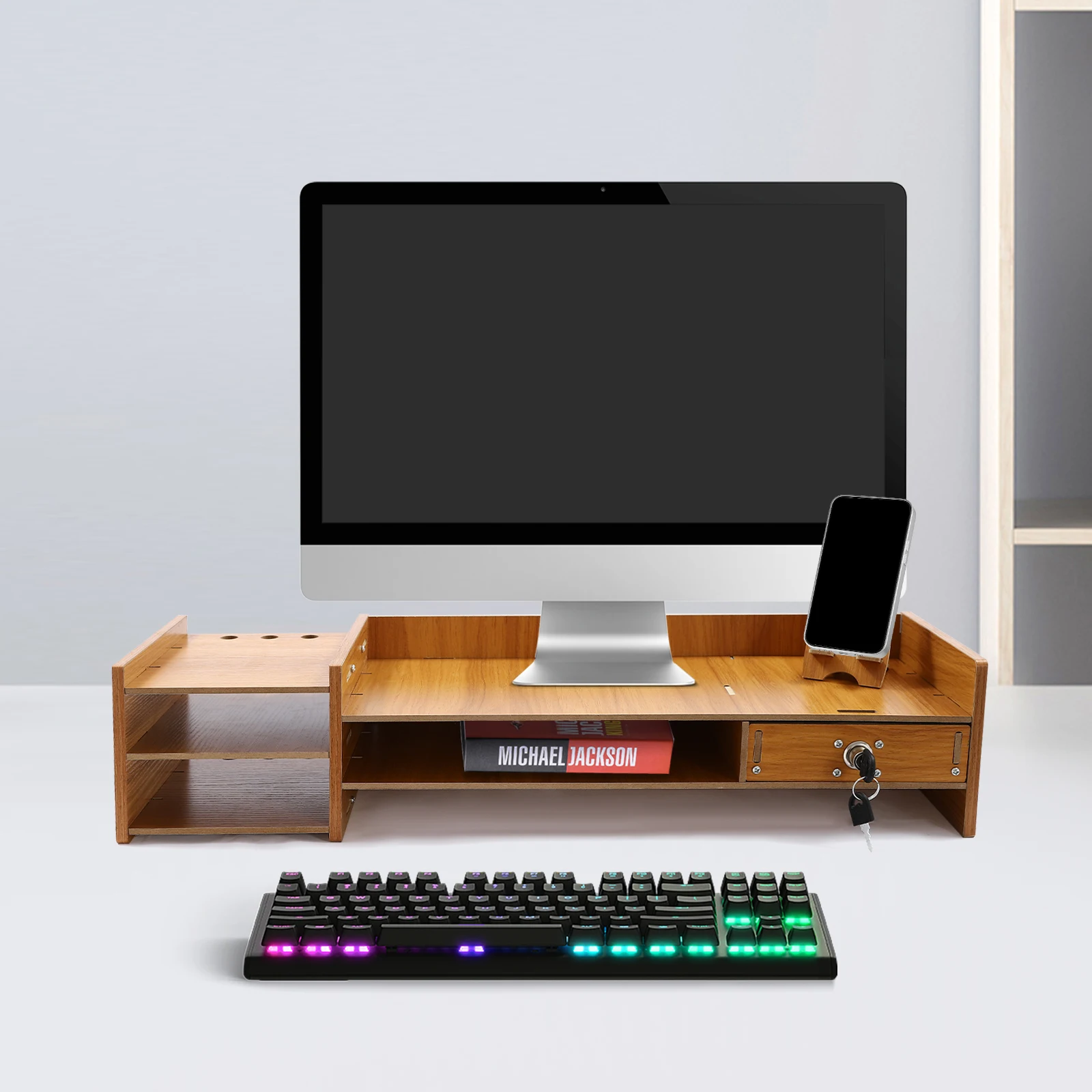Wood Desk Organizer Home Office Desktop Storage Drawer Computer Holder With Lock
Wood Desk Organizer Home Office Desktop Storage Drawer Computer Holder With Lock