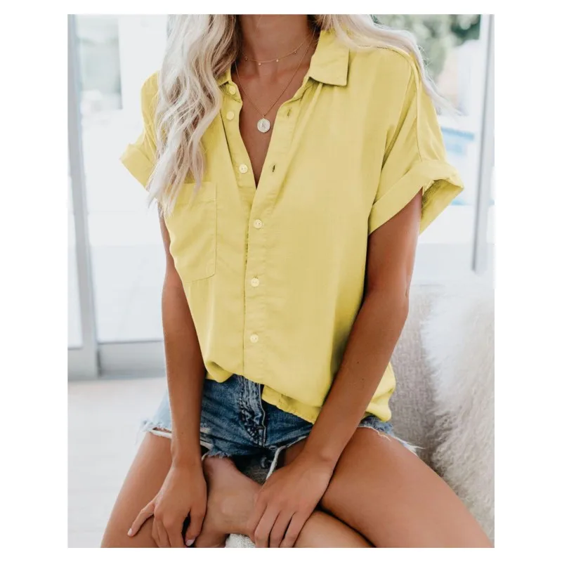 2025 Summer woman clothing Solid Color Casual Button Down Blouse Tops Short Sleeve Turn Down Collar Loose top shirts & blouses
2025 Summer woman clothing Solid Color Casual Button Down Blouse Tops Short Sleeve Turn Down Collar Loose top shirts & blouses