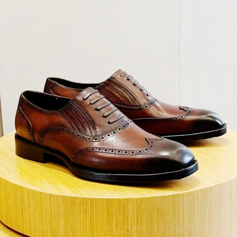 Men Patchwork Brogue Leather Shoes Black Brown Lace-Up Square Heel Oxfords Shoes 2025 New Male Casual Business Formal Men Shoes
Men Patchwork Brogue Leather Shoes Black Brown Lace-Up Square Heel Oxfords Shoes 2025 New Male Casual Business Formal Men Shoes