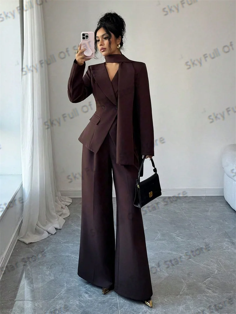 Elegant Brown Women Suit Set 2 Pcs Blazer+Pants Trousers With Scarf Formal Office Lady Jacket Wedding Prom Coat Customized
Elegant Brown Women Suit Set 2 Pcs Blazer+Pants Trousers With Scarf Formal Office Lady Jacket Wedding Prom Coat Customized