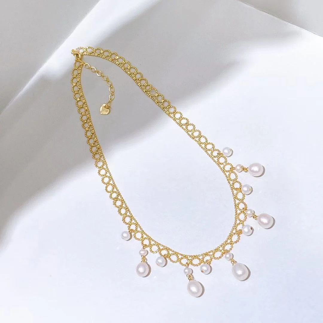 Pearl Tassel Necklace 5-6mm Natural Freshwater Pearl S925 Silver Gold-plated Craftsmanship Classic Lace Retro Jewelry Necklace
Pearl Tassel Necklace 5-6mm Natural Freshwater Pearl S925 Silver Gold-plated Craftsmanship Classic Lace Retro Jewelry Necklace
