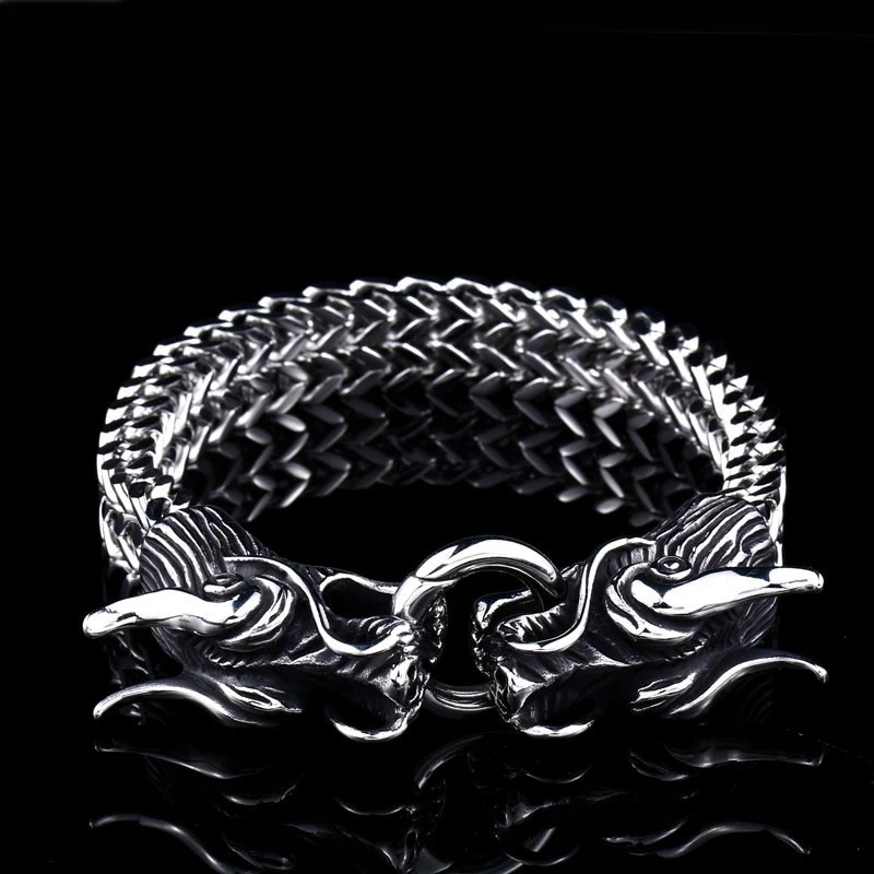 European and American Retro Fashion Personality Domineering Cast Stainless Steel Double Tap Men's Stainless Steel Bracelet
European and American Retro Fashion Personality Domineering Cast Stainless Steel Double Tap Men's Stainless Steel Bracelet