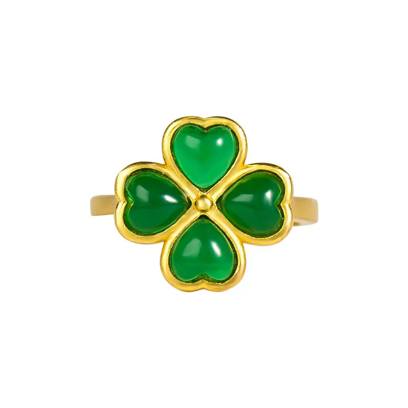 Natural Green Jade Four-Leaf Clover Ring Carved Gemstone 18K Gold Plated Vintage Talismans Adjustable Rings Gifts for Women
Natural Green Jade Four-Leaf Clover Ring Carved Gemstone 18K Gold Plated Vintage Talismans Adjustable Rings Gifts for Women