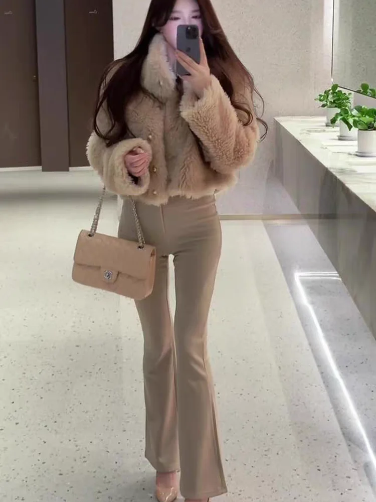 Khaki Fleece Lined Flared Pants Women's High Waist Straight Casual Micro Flare Suit Pants Slimming Elastic Long Trousers
Khaki Fleece Lined Flared Pants Women's High Waist Straight Casual Micro Flare Suit Pants Slimming Elastic Long Trousers