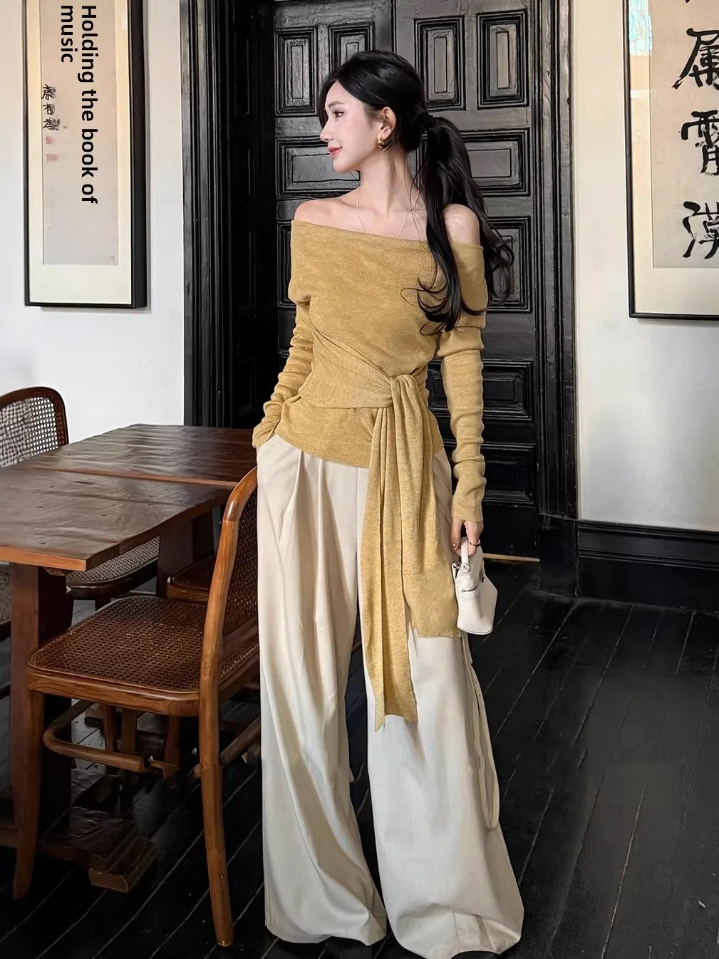 Yellow Belted Waist Long Sve Knitted Sweater Women's Early Spring Slim Fit One oulder Irregular Exposure Top
Yellow Belted Waist Long Sve Knitted Sweater Women's Early Spring Slim Fit One oulder Irregular Exposure Top