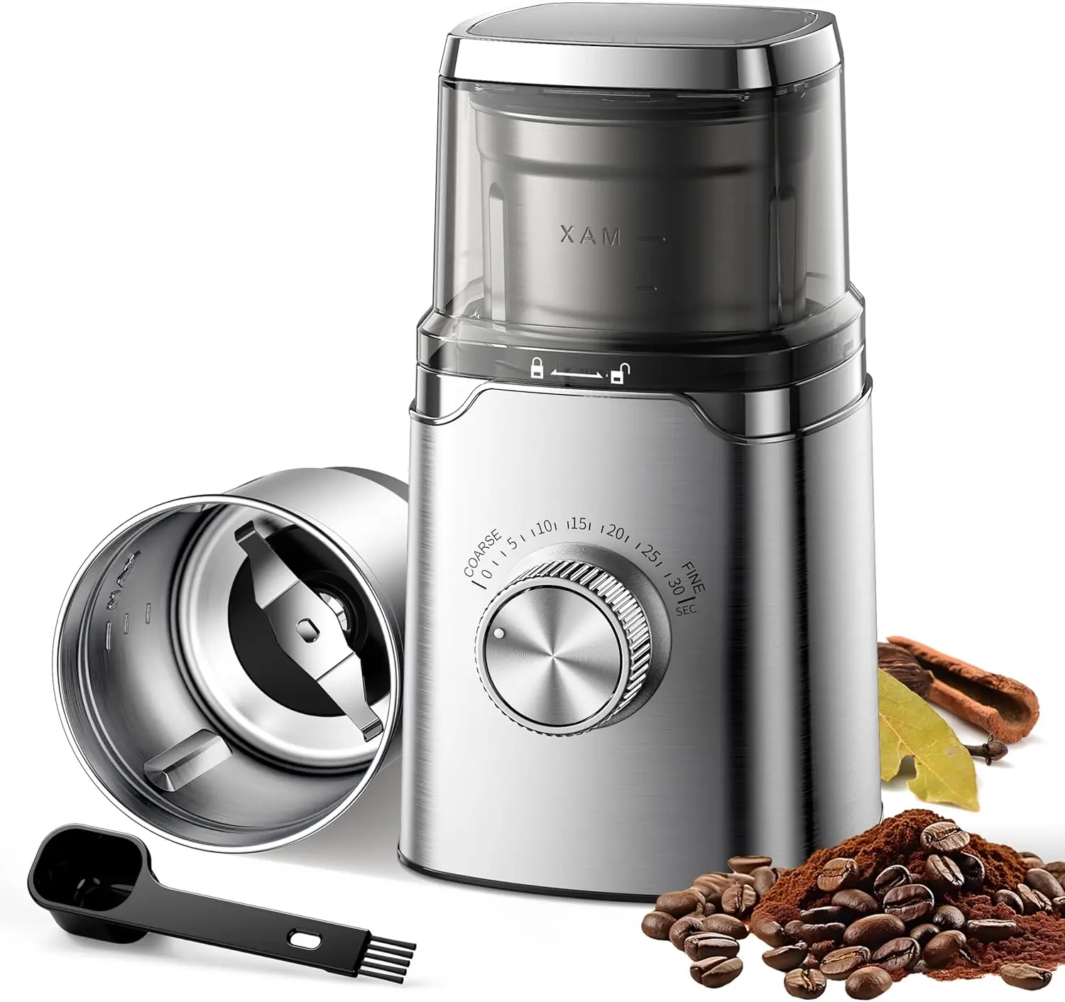 Electric Coffee Grinder with Timed Control, Adjustable for Beans & Spices, Stainless Steel Bowl
Electric Coffee Grinder with Timed Control, Adjustable for Beans & Spices, Stainless Steel Bowl