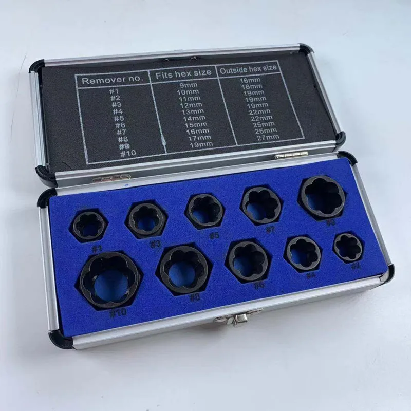 10pcs a Set Damaged Nut Bolt Remover Stud Extractor Puller (9-19mm) Broken Bolt Removal Kit Black Metric
10pcs a Set Damaged Nut Bolt Remover Stud Extractor Puller (9-19mm) Broken Bolt Removal Kit Black Metric