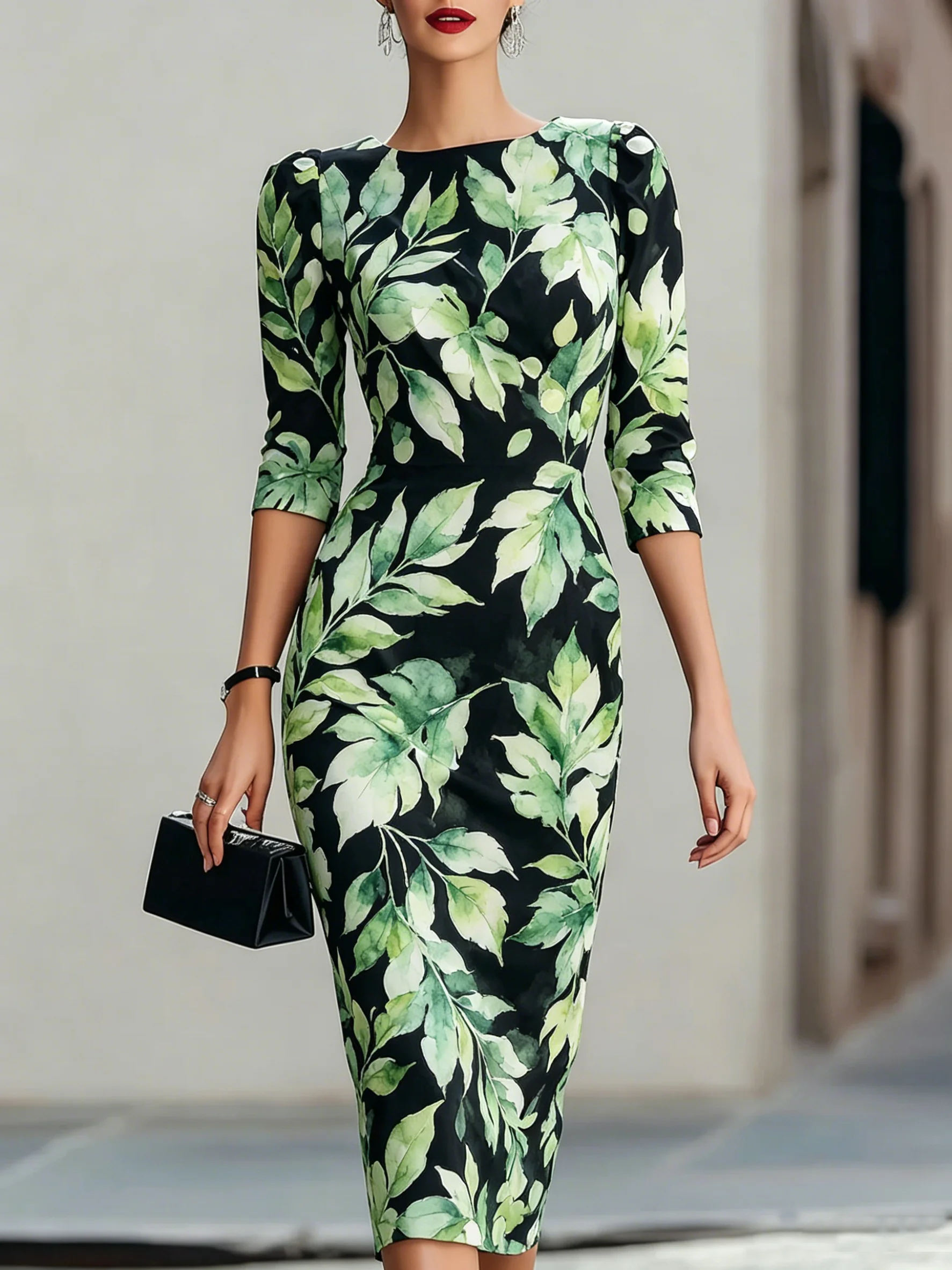Women's Stylish Printed Bohemian Dress Round Neck 3/4 Sleeve Elegant Slim Black Midi Bodycon Dress For Casual Vacation Clothing
Women's Stylish Printed Bohemian Dress Round Neck 3/4 Sleeve Elegant Slim Black Midi Bodycon Dress For Casual Vacation Clothing