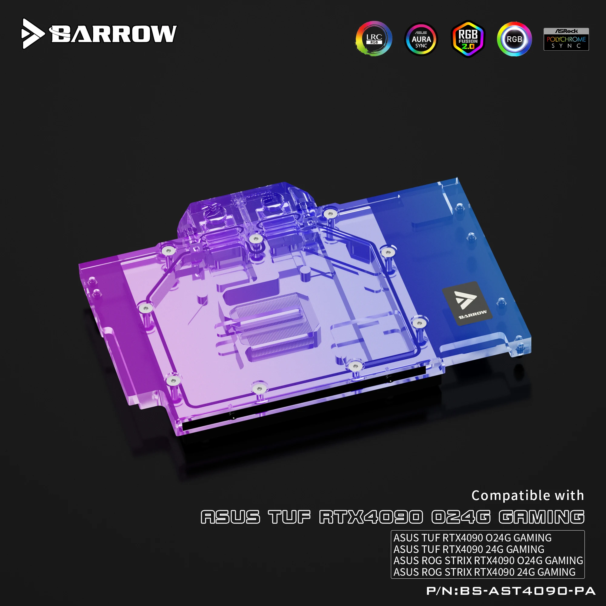 Barrow GPU Block For ASUS TUF / ROG STRIX RTX 4090 O24G / 24G GAMING Graphics Card Water Cooler With Backplate,BS-AST4090-PA