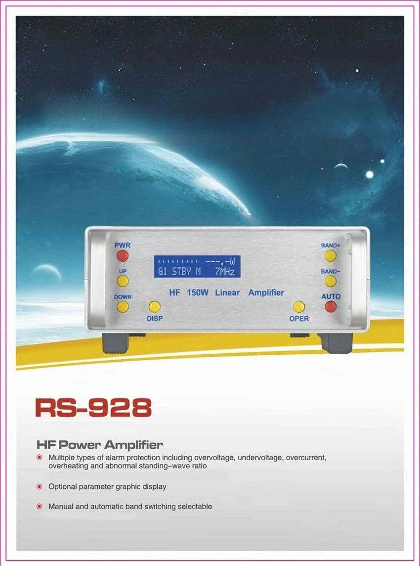 For RS-928 Shortwave Power Amplifier Frequency 0.5~30MHz HF 150W Automatic Synchronization Band Switching TX DC13.8V
For RS-928 Shortwave Power Amplifier Frequency 0.5~30MHz HF 150W Automatic Synchronization Band Switching TX DC13.8V