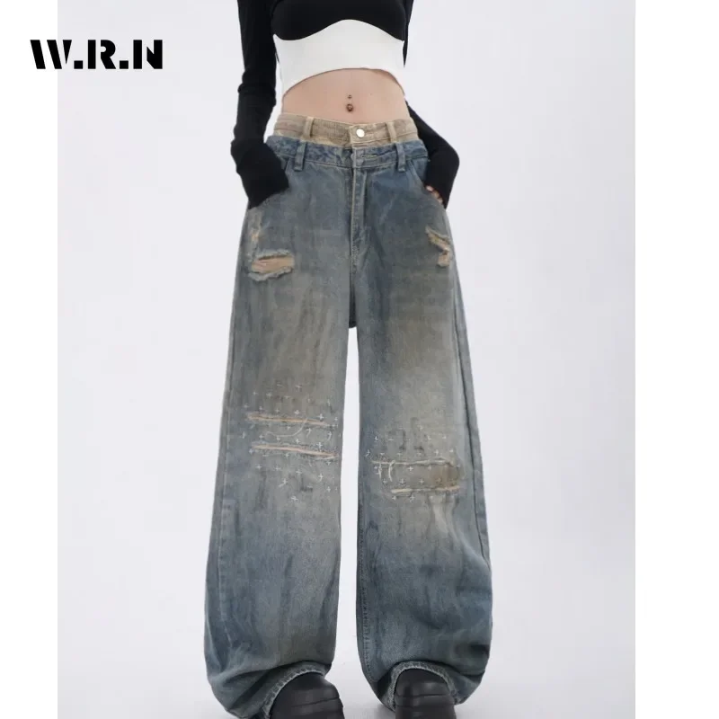 Sexy Vintage Ripped Harajuku Loose Fit Patchwork Jeans Y2K Hollow Out Wide Leg Trashy Pants Women's Baggy Denim Trouser
Sexy Vintage Ripped Harajuku Loose Fit Patchwork Jeans Y2K Hollow Out Wide Leg Trashy Pants Women's Baggy Denim Trouser