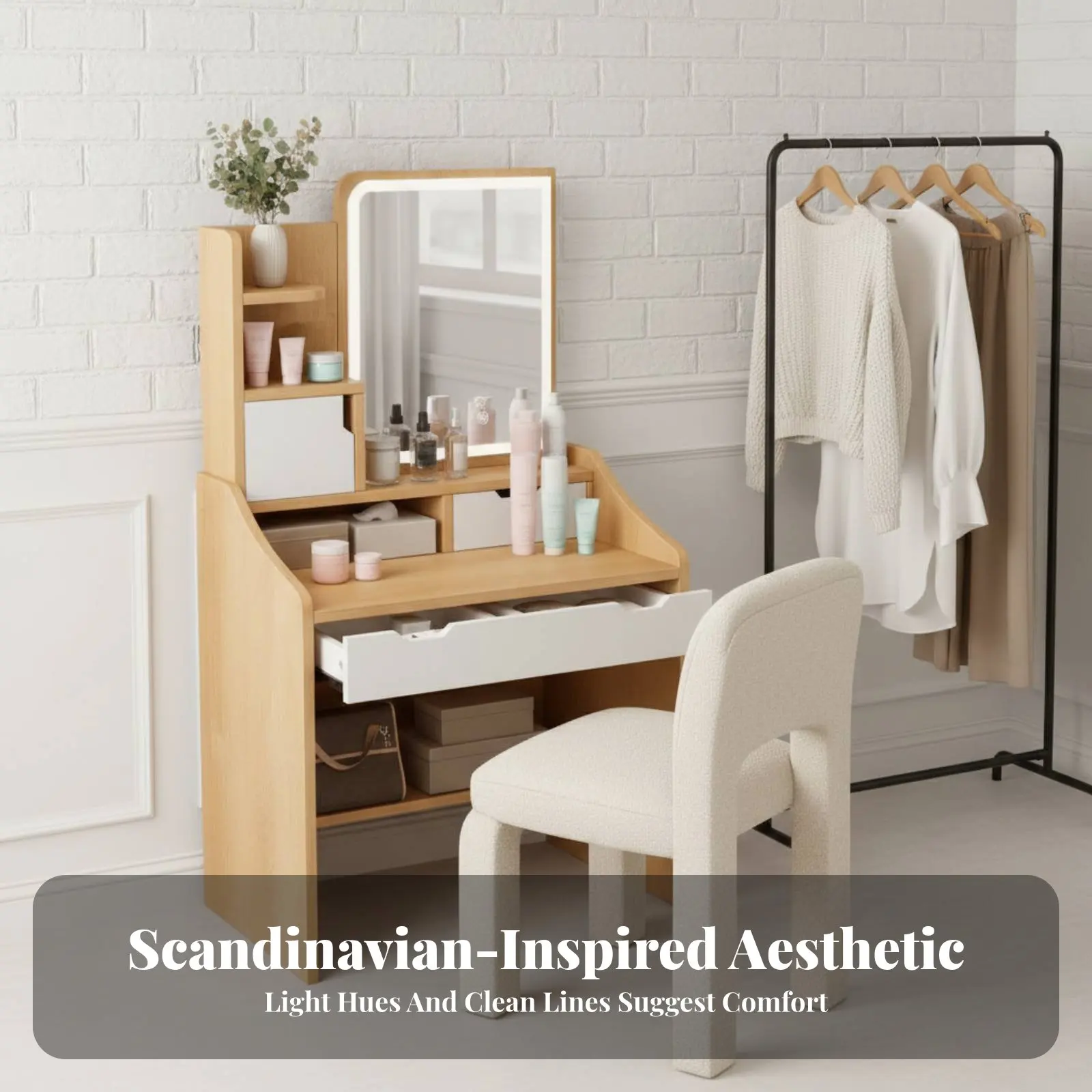 Vanity Set with Lighted Mirror Modern & Design Makeup Desk Space-Saving Design Large Storage Capacity for Teenagers
Vanity Set with Lighted Mirror Modern & Design Makeup Desk Space-Saving Design Large Storage Capacity for Teenagers