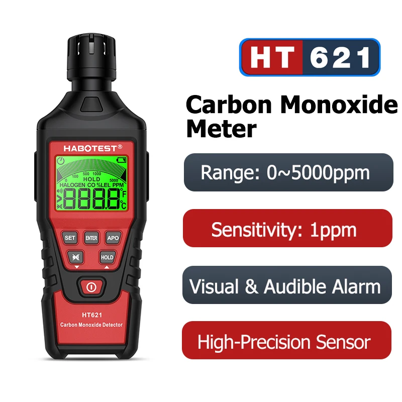 Ручной Измеритель угарного газа HT621, 0 ~ 5000Ppm Высокоточный детектор CO со звуковой и визуальной сигнализацией, тестер угарного газа с ЖК-дисплеем
Ручной Измеритель угарного газа HT621, 0 ~ 5000Ppm Высокоточный детектор CO со звуковой и визуальной сигнализацией, тестер угарного газа с ЖК-дисплеем