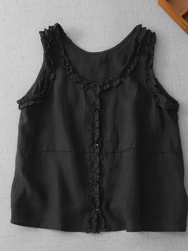 Loose Cotton Linen Small Vest Large Size Women's Clothing round Neck Lace Trim Splicing Pure Color Summer Top Commute Style
Loose Cotton Linen Small Vest Large Size Women's Clothing round Neck Lace Trim Splicing Pure Color Summer Top Commute Style