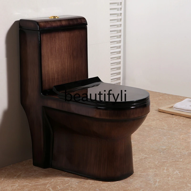 Boutique high-end wood grain toilet siphon one-piece toilet bucket, ceramic, black retro
Boutique high-end wood grain toilet siphon one-piece toilet bucket, ceramic, black retro