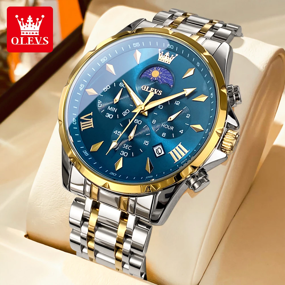 OLEVS 3653 Original Mens Quartz Watch NEW Four Small Dials Chronograph Moon Phase Stainless steel Waterproof Man Wristwatch
OLEVS 3653 Original Mens Quartz Watch NEW Four Small Dials Chronograph Moon Phase Stainless steel Waterproof Man Wristwatch