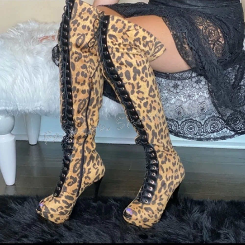 Leopard Side Zipper Lace up Boots Peep Toe Thin High Heels High Heel Shoes for Women Fashion Heels 2025 New Zapatos Para Mujere
Leopard Side Zipper Lace up Boots Peep Toe Thin High Heels High Heel Shoes for Women Fashion Heels 2025 New Zapatos Para Mujere