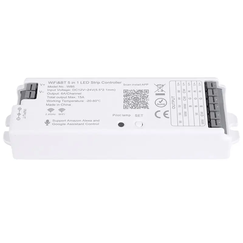 WB5 RF Wifi Bluetooth LED Strip Controller RGB CCT RGBW 5In1 Dimmable DC12-24V Lights Controller For Smart Life APP-ABVP