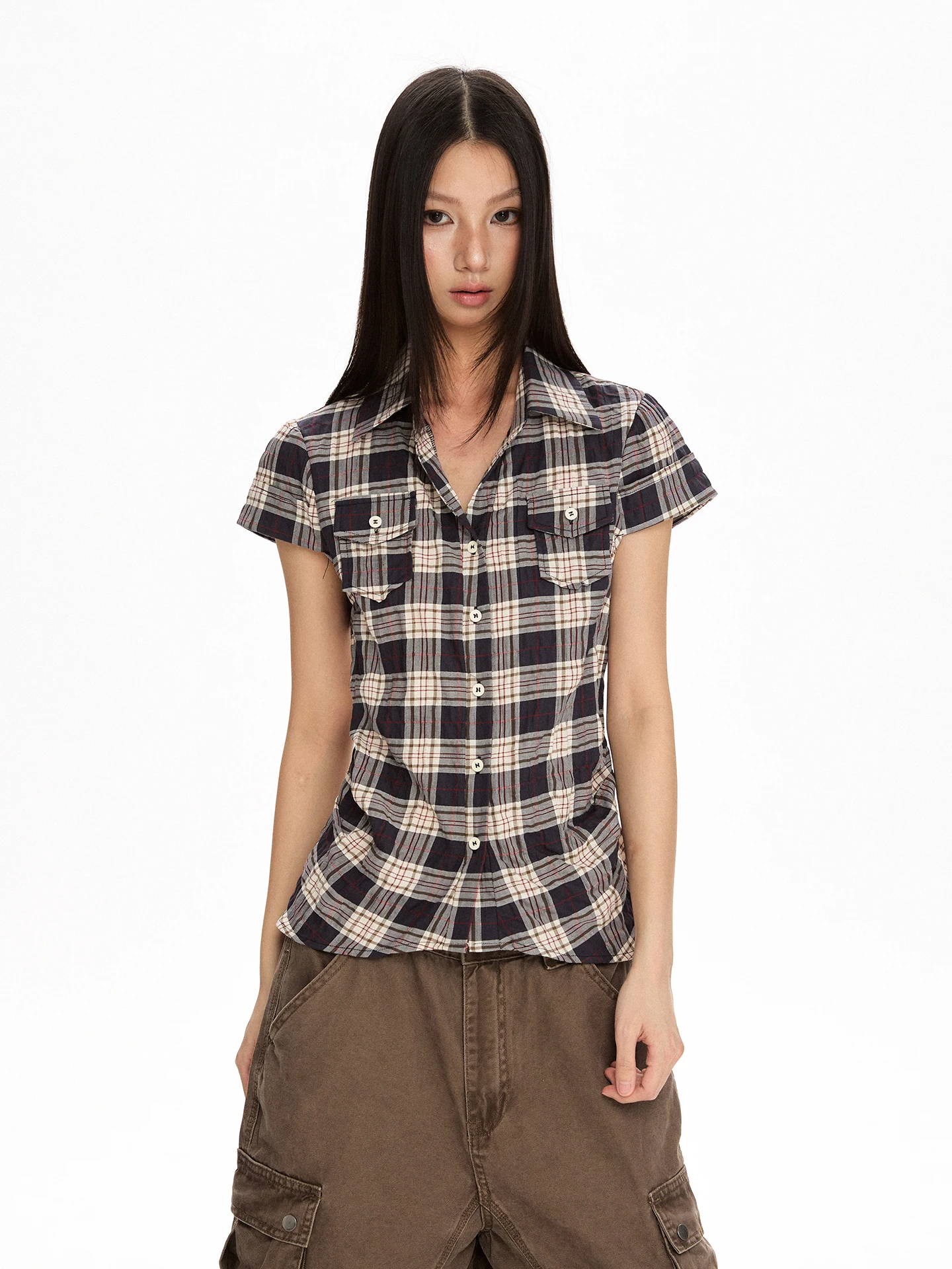 VATTY American Retro Plaid Short Sleeve Shirt Women's Intellectual Style Shoulder Baring Slimming Open Cardigan T-shirt
VATTY American Retro Plaid Short Sleeve Shirt Women's Intellectual Style Shoulder Baring Slimming Open Cardigan T-shirt