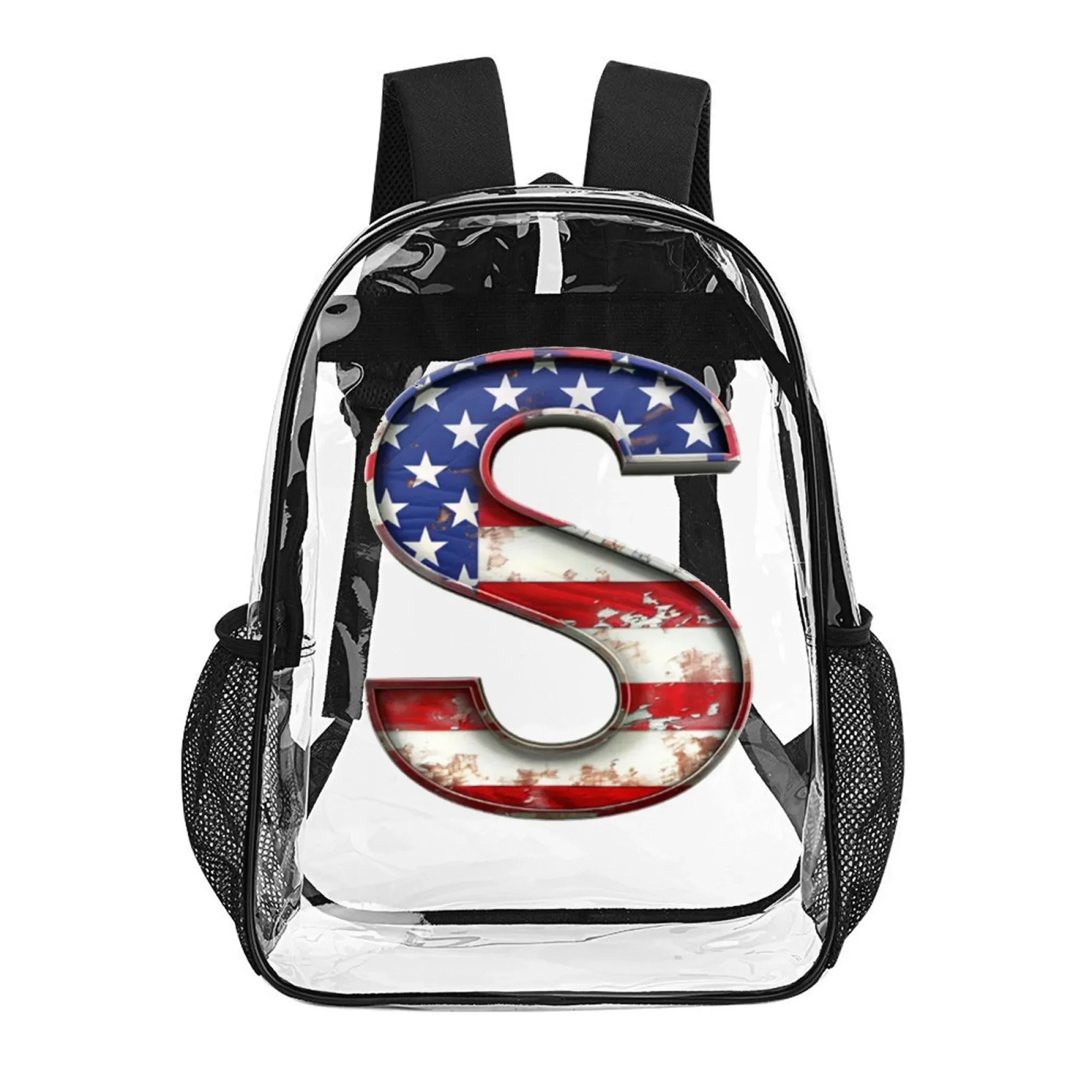 16 in PVC Clear Backpack, Transparent Bag with S Letter Distressed Flag Design,Cool Gift for Holidays, Casual Outings & Sports
16 in PVC Clear Backpack, Transparent Bag with S Letter Distressed Flag Design,Cool Gift for Holidays, Casual Outings & Sports