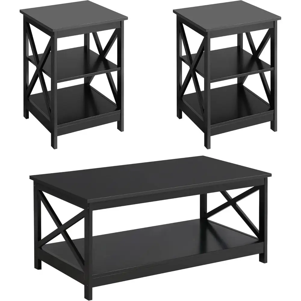 Living Room Table Set o 3, X-Design Ocnal Set with 1 Coee Table and 2 Soa Side End Tables, Black
Living Room Table Set o 3, X-Design Ocnal Set with 1 Coee Table and 2 Soa Side End Tables, Black