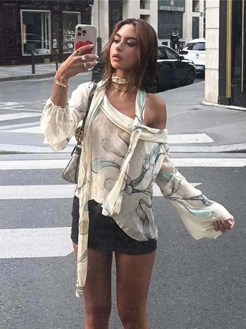 Weird Puss See Through 2 Piece Set Women Loose Flared Long Sleeve Skew Collar T-Shirts+Ribbon Scarf Daily Stretch Streetwear
Weird Puss See Through 2 Piece Set Women Loose Flared Long Sleeve Skew Collar T-Shirts+Ribbon Scarf Daily Stretch Streetwear