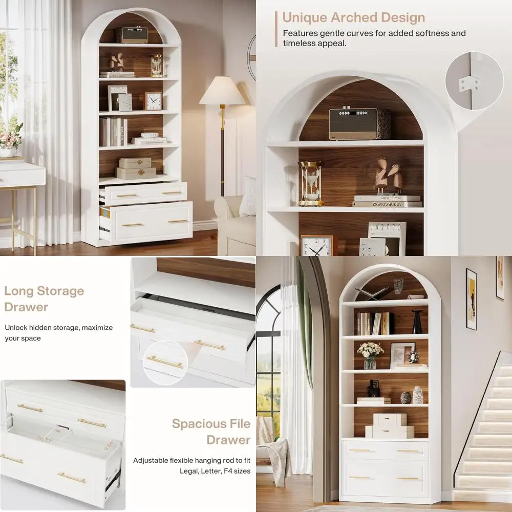 76.8" Tall Arched Bookcase Set o 2, 5-Tier Bookshel with ile Cabinet Der, ern reestanding Wooden Bookshelves, Large Open Display
76.8" Tall Arched Bookcase Set o 2, 5-Tier Bookshel with ile Cabinet Der, ern reestanding Wooden Bookshelves, Large Open Display