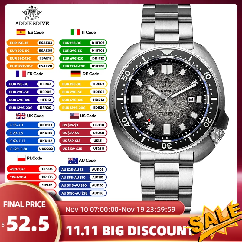 ADDIESDIVE Men Watch Sapphire Glass AR Coated Quartz Watches Luminous 200m Waterproof Turtle Diver Watch Reloj Hombre AD2511
ADDIESDIVE Men Watch Sapphire Glass AR Coated Quartz Watches Luminous 200m Waterproof Turtle Diver Watch Reloj Hombre AD2511